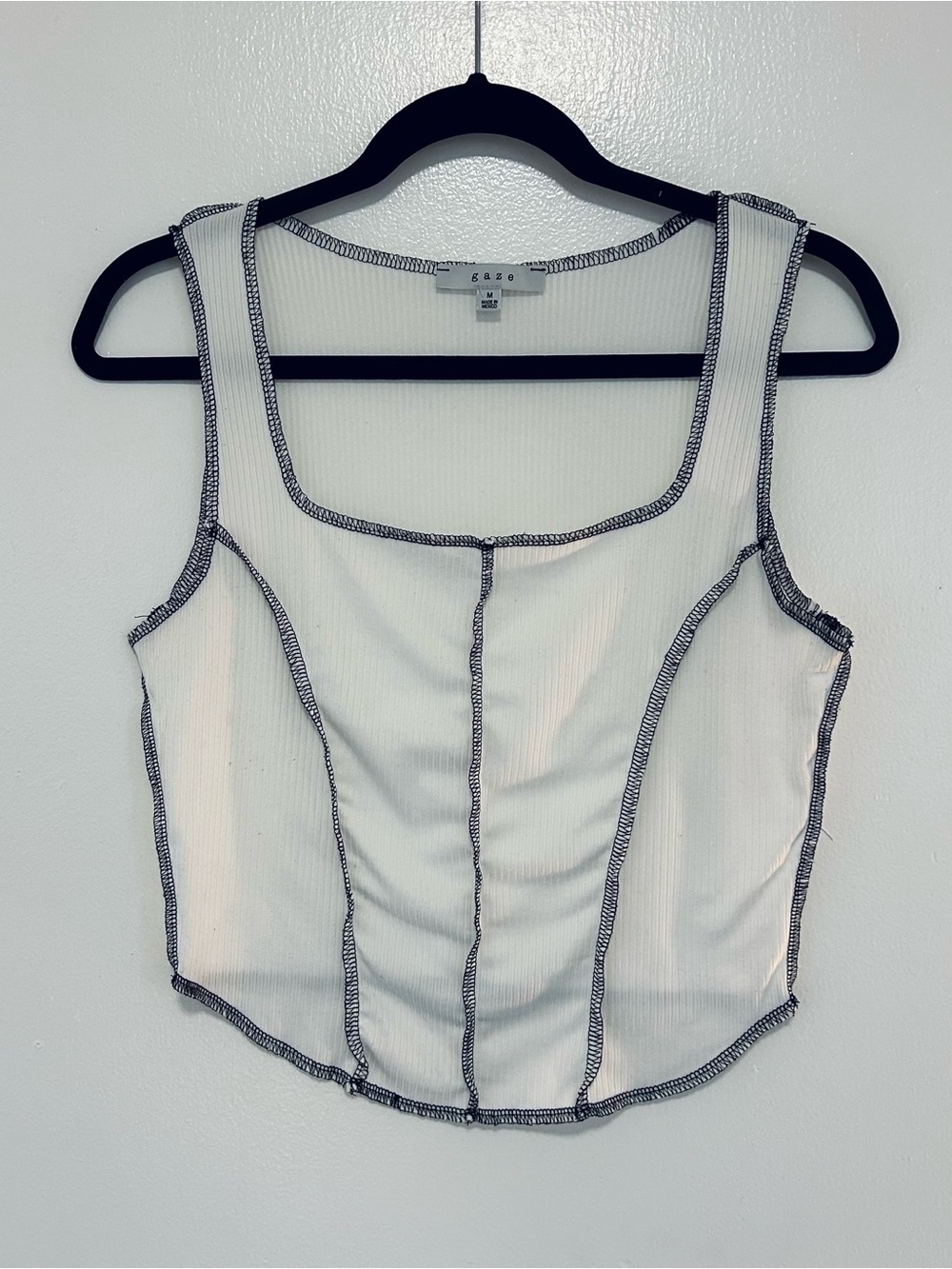 gaze White Ribbed Tank Top with Black Contrast Seams